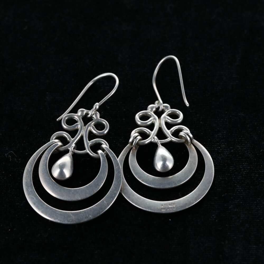 VTG ATI Mexico 925 Sterling Silver Double Hoop Earrings Dangle Drop 11.4g